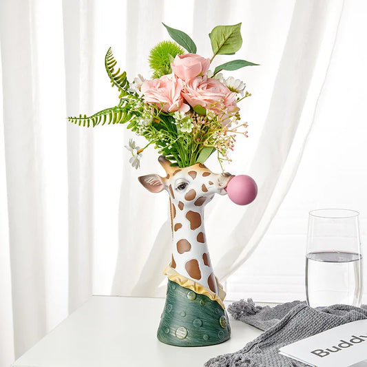 Zebra Giraffe Blowing Bubbles Creative Art Vase