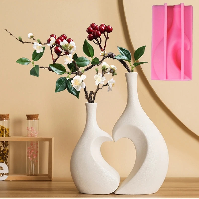 Large Hollow Heart Vase Resin Silicone Mold Nordic