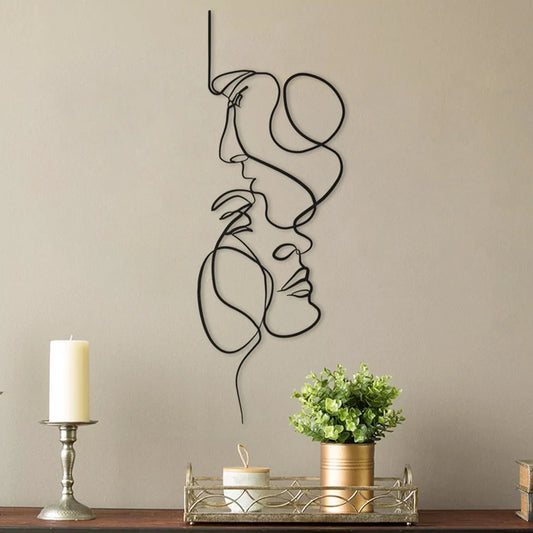 Metal wall art minimalist face lines wall hanging decoration